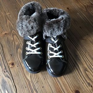 Patent Leather Faux Fir Sneakers